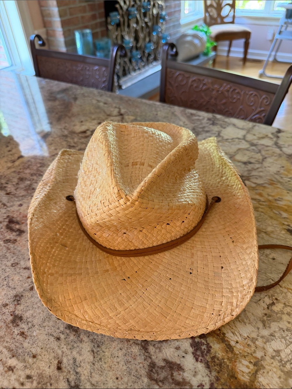 Straw Cowboy Hat with Brown Chin Cord